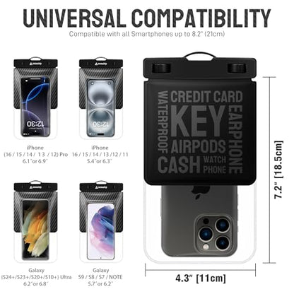 Universal Waterproof Phone Pouch [Double Space] IPX8 Dry Bag with Lanyard for iPhone 16 15 14 13 12 Pro Max XS XR X Galaxy S25 S24 S23 Ultra, Fit All Phones Up to 8'', Black - color: Black