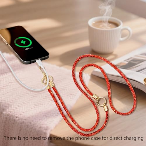 Crystal Phone Lanyard Crossbody Adjustable Rhinestone Anti-Theft Phone Strap Crossbody Cell Phone Neck Strap for Women - color: Red