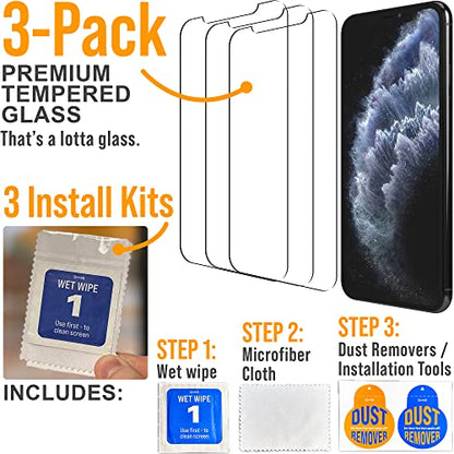 Scooch® Tempered Glass Multipack for iPhone 11 Pro Max, 3 Screen Protectors and 2 Camera Lens Protectors, Premium 9H Tempered Glass, Anti-Scratch, Anti-Fingerprint, Impact Resistant - size: iPhone 11 Pro Max