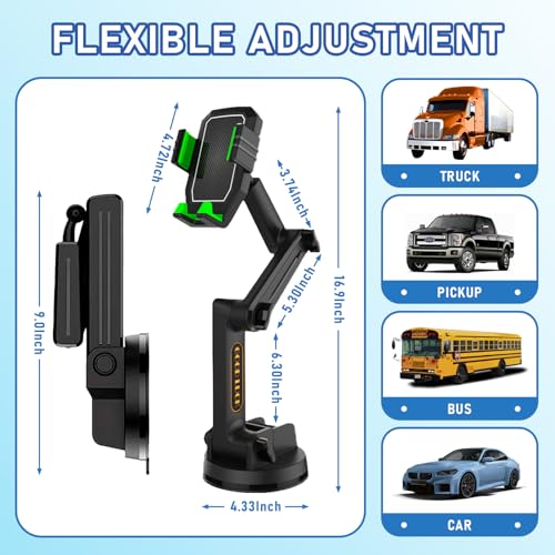 WUITIN Heavy Duty Phone Holder - Long Arm, Anti-Shake Suction Cup, Compatible with All Phones & Vehicles