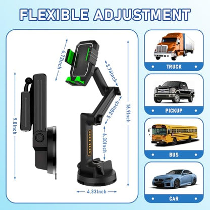WUITIN Heavy Duty Phone Holder - Long Arm, Anti-Shake Suction Cup, Compatible with All Phones & Vehicles