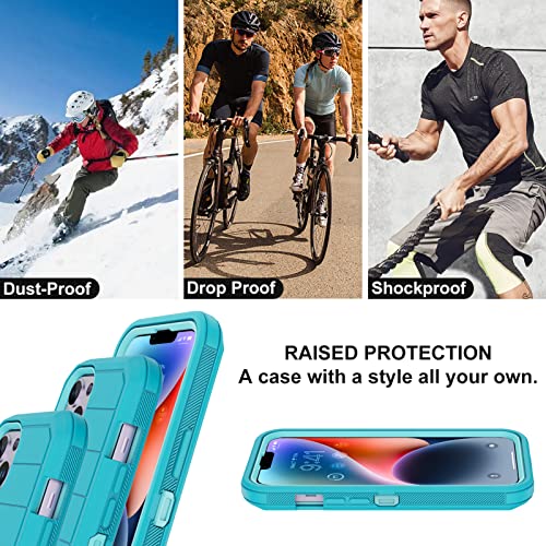 for iPhone 14 Case with 2 Screen Protector,Full Body Shockproof Drop Protection Dust Proof Heavy Duty 3-Layer Rugged Durable Military Grade Cover for Apple iPhone 14 6.1" (Mint) - color: Mint