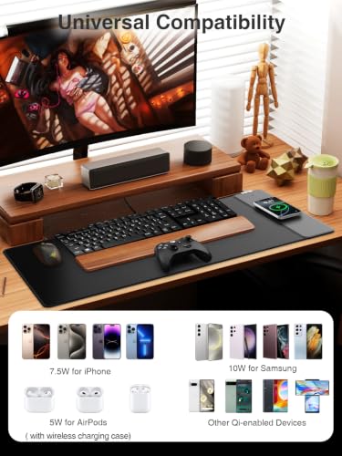 Magnetic Wireless Charging Mouse Pad, 31.5"x15.8" Large Desk Mat - color: Black-31.5"x15.8"-Mag-Right