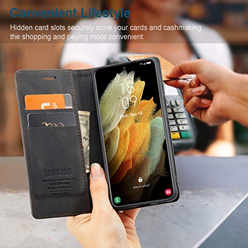 japezop Samsung Galaxy S21 5G Wallet Case with [RFID Blocking],Card Holder Kickstand Magnetic,Soft Leather Flip Case for Galaxy S21 5G 6.2 Inch(Black) - color: Black, size: S21 5G 6.2"