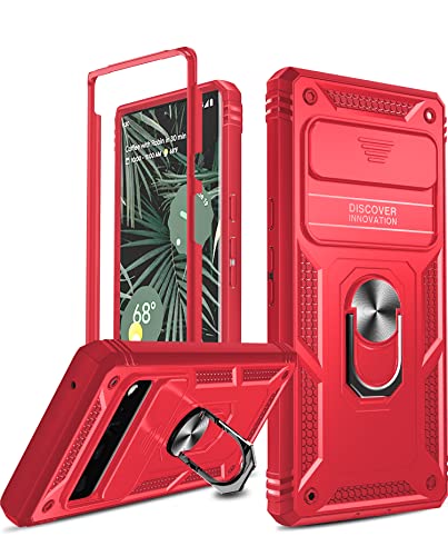 LeYi for Google Pixel 6 Pro Case: Case for Pixel 6 Pro with Slide Camera Cover, 360 Full Body Military-Grade Phone Case with Kickstand for Pixel 6 Pro, Red - color: Red