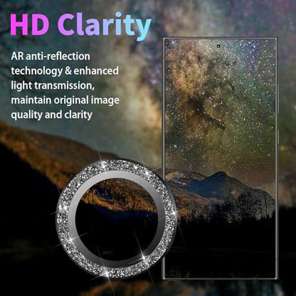 Camera Lens Protector for Samsung Galaxy S24 Ultra, Glitter Black - color: Glitter Black