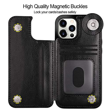HianDier for iPhone 12 Pro Max Case Wallet with Card Holder Black | Wallet Case Compatible with iPhone 12 Pro MAX Slim Protective Flip Folio Soft PU Leather Magnetic Closure Cover, 5G 6.7-inch - color: Black
