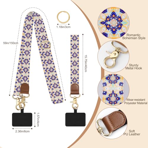 TiMOVO Phone Lanyard Crossbody Wrist Strap, Adjustable Anti-Theft Strap for Smartphone Case - color: Bohemian Motif