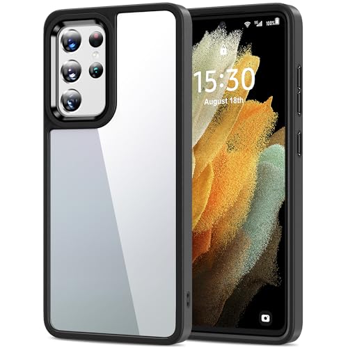 HOOMIL Case for Samsung Galaxy S21 Ultra (ONLY 6.8-Inch), Non-Yellowing, Drop Protection, Anti-Scratch Transparent Hard Back Phone Cover - Black Clear - color: Black Clear, size: Samsung Galaxy S21 Ultra