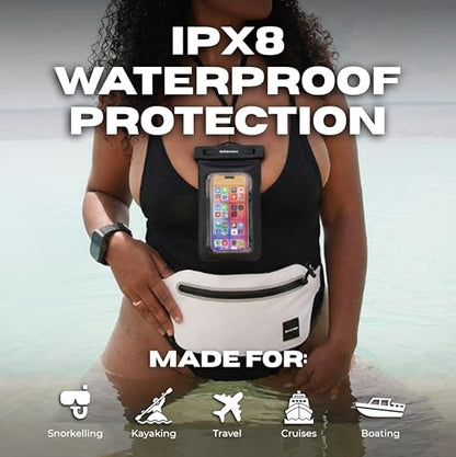 DRENCH vacation ready phone pouch – Orange + White Waterproof Fanny Pack Bundle, 2 Submersible Phone Pouches + Floating Cases
