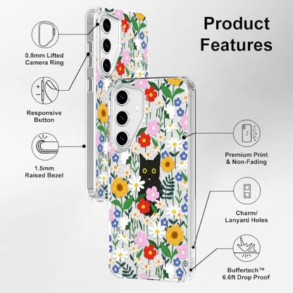 MOSNOVO Case for Samsung Galaxy S24 FE, [Buffertech 6.6ft Military-Grade Drop Protection] [Anti Peel Off Tech] Clear TPU Bumper Phone Case Cover Design - Black Cat in Garden - color: Clear - Black Cat in Garden, size: Samsung Galaxy S24 FE