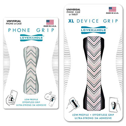 LoveHandle Duo Grip for Smartphone and Tablet - Chic Chevron Design Elastic Strap Original Grip with Silver Base + XL Grip with Black Base