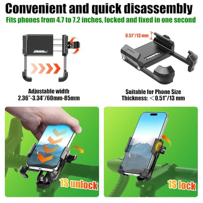 RBRL Bike Phone Holder, CNC Machined & Forged Aluminum Bicycle Stem Phone Mount, 1s Quick-Lock V-Shape Clamp, Anti-Shake Headset Cap Mount Design, Camera Friendly, Fits 4.7–7.2" Phones - color: stem mount