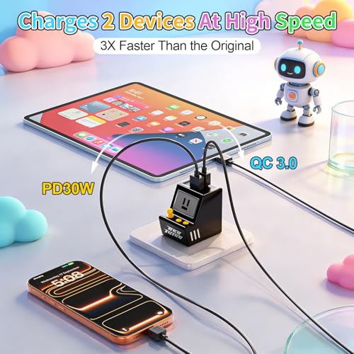 Aolcev for iPhone Charger 2 in 1 Dual USB A USB C Charger Block 2PCS 30W - color: Black+White