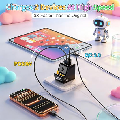Aolcev for iPhone Charger 2 in 1 Dual USB A USB C Charger Block 2PCS 30W - color: Black+White