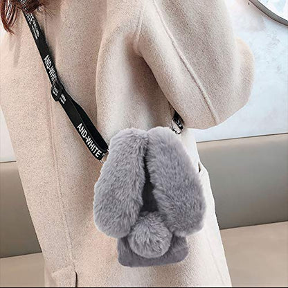 Rabbit Ear Case for Moto G 5G 2024, Fuzzy Fluffy Cute Kids Plush Ball Bunny Fur Case, Soft Bumper Protective Cover, Light Gray - color: Light Gray, size: Moto G 5G 2024