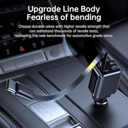 Retractable Car Charger, Car Phone Charger with Cables Fast Charging, USB C Car Charger Adapter for iPhone 17 16 15 14 13 12, Samsung
