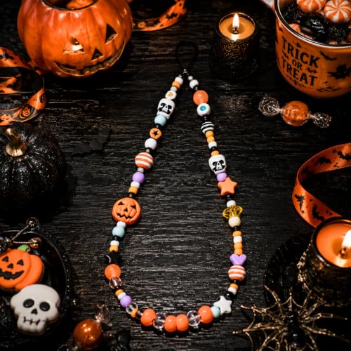 Cute Beaded Camera Wrist Strap for Phone, Digital Camera Charm Lanyard, Pearl Beaded Chain for Bag Keychain Gift - color: Halloween