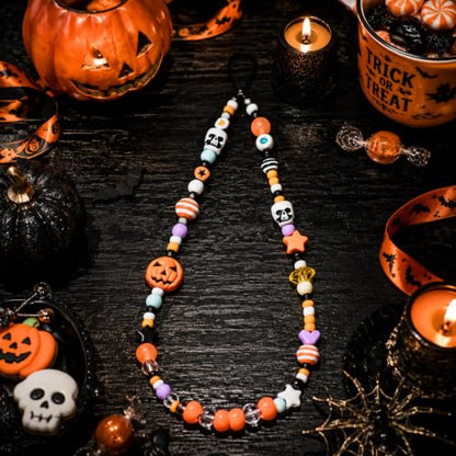 Cute Beaded Camera Wrist Strap for Phone, Digital Camera Charm Lanyard, Pearl Beaded Chain for Bag Keychain Gift - color: Halloween