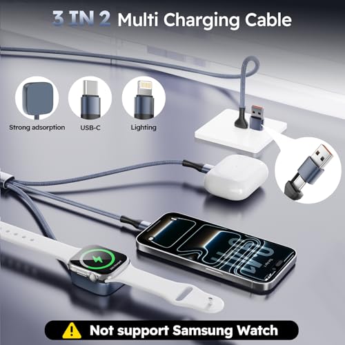 Cruise Essentials 2026,3 in 2 Multi Charging Cable for iPhone Watch Charger - color: Light Gray, size: AC to C+L+iWatch