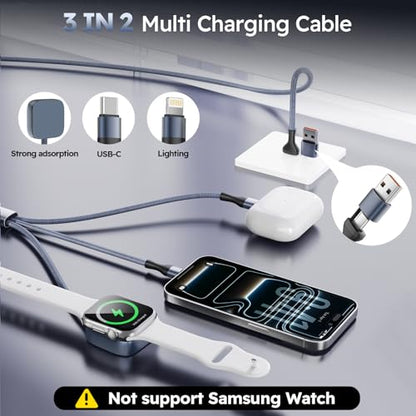 Cruise Essentials 2026,3 in 2 Multi Charging Cable for iPhone Watch Charger - color: Ocean Gray, size: AC to C+L+iWatch