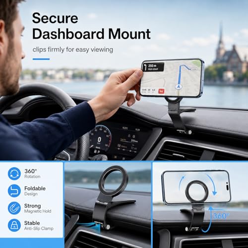 Magnetic Car Phone Holder for Dashboard(Magnetic Ring Included)