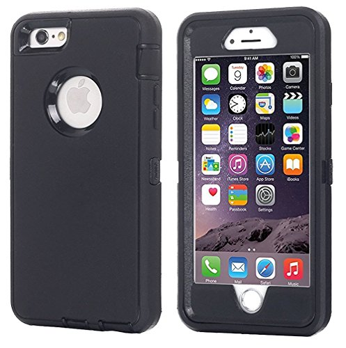 iPhone 6 Case, iPhone 6S Case [HEAVY DUTY] AICase® Built-in Screen Protector Tough 3 in 1 Rugged Shorkproof Cover for Apple iPhone 6/6S (Black) - color: Black