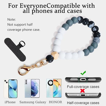 Silicone Beaded Phone Wrist Strap for Women, Elastic Wristlet - color: Black