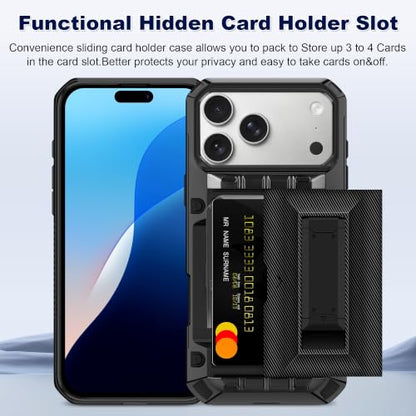 SAMONPOW for iPhone 18 Pro Max Case with Card Holder [4 Cards] & Kickstand - size: for iPhone 17 Pro Max/18 Pro Max