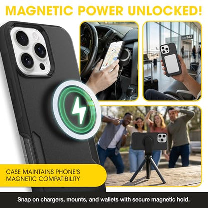 OtterBox iPhone 16 Pro – Commuter Series Slim MagSafe Case - Black | 3X Military Drop Protection - Dual-Layer Design - Pocket-Friendly - Raised Edges - Port Covers - Non-Retail Packaging - color: Black