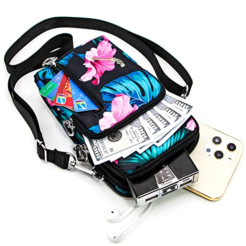 BIAOTIE Lightweight Small Crossbody bags Cell Phone Purses Travel Pouch Shoulder Bag for Women - color: Black Pink Flower