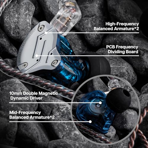 Linsoul KZ ZS10 Pro, 4BA+1DD 5 Driver in Ear Monitor, HiFi Wired Earbuds, Gaming Earbuds, Hybrid IEM Earphones with Stainless Steel Faceplate, Detachable Cable for Musician (Without Mic, Blue) - color: Blue, style: Without Mic
