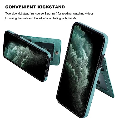 KIHUWEY for iPhone 11 Pro Max Wallet Case Card Holder Kickstand, Mint Green | Credit Card Slots, PU Leather, Magnetic Clasp, Flip Heavy Duty Protection Cover for Men and Women - color: Mint Green
