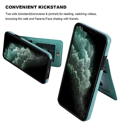 KIHUWEY for iPhone 11 Pro Max Wallet Case Card Holder Kickstand, Mint Green | Credit Card Slots, PU Leather, Magnetic Clasp, Flip Heavy Duty Protection Cover for Men and Women - color: Mint Green