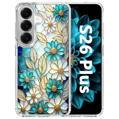 for Samsung Galaxy S26 Plus Magnetic Case【Compatible with MagSafe】 Aesthetic Vintage Stained Glass Flower Design, Slim Fit Hard PC Back Shockproof Clear Phone Cover, Blue Glazed Flower - color: Blue Glazed Flower, size: Galaxy S26 Plus