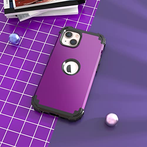 IDweel for iPhone 15 Case with Screen Protector,Luxury 3 in 1 Shockproof Slim Fit Hybrid Heavy Duty Protection Glitter Hard PC Cover Soft Silicone Bumper Full Body Case,Dark Purple - color: Dark Purple