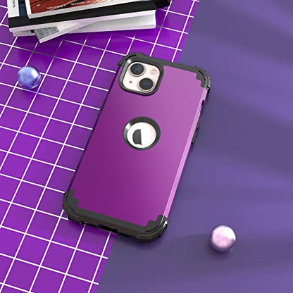 IDweel for iPhone 15 Case with Screen Protector,Luxury 3 in 1 Shockproof Slim Fit Hybrid Heavy Duty Protection Glitter Hard PC Cover Soft Silicone Bumper Full Body Case,Dark Purple - color: Dark Purple