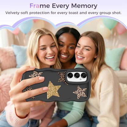 for Galaxy A15 Phone Case, Wavy Soft TPU, Black-Leopard Star | Wavy Frame Design, Soft Slim TPU, Full Camera Lens Protection, Shockproof Phone Cover - color: Black-Leopard Star, size: Samsung A15