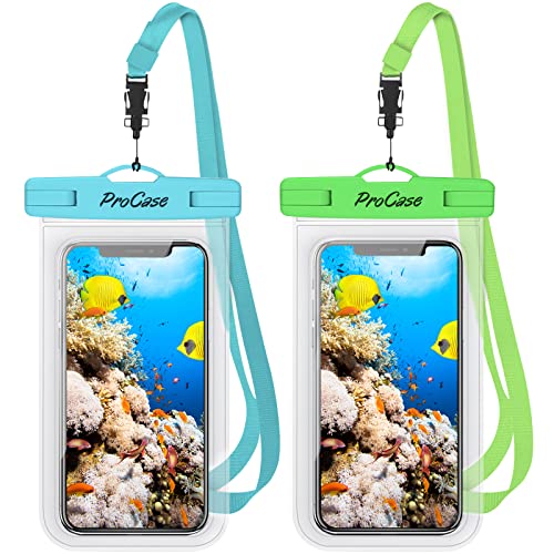 ProCase 2 Pack Waterproof Phone Pouch Case, 7" Universal Underwater Cellphone Dry Bag for iPhone 17 Air 16 15 14 13 Pro Plus Max 12 11, Galaxy S24 S23 S22 Ultra Pixel -Blue/Green - color: Blue/Green