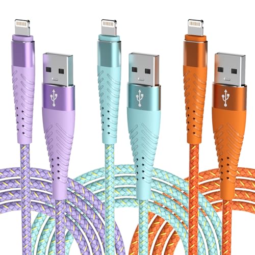 iPhone Charger Fast Charging Lightning Cable 6FT 3Pack[Apple MFi Certified] Long iPhone Charger Cord Nylon Braided USB Cable Compatible with iPhone 14/13/12 Pro Max/12Pro/11 - size: 6FT