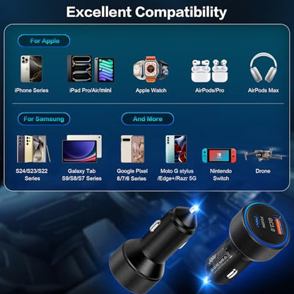 Car Chargers, Dual Ports USB C & USB-A Cigarette Lighter Adapter Multipack - color: 3-Pack