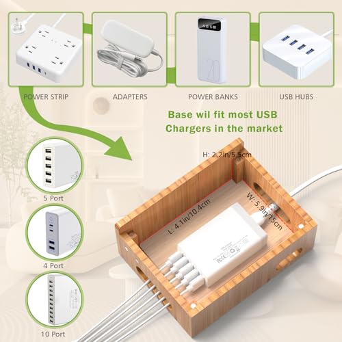 Bamboo Charging Station for Phone, Watch&Earbud with 5-Port HUB & 5 Cables - color: Dock Stand +Cables +Charger