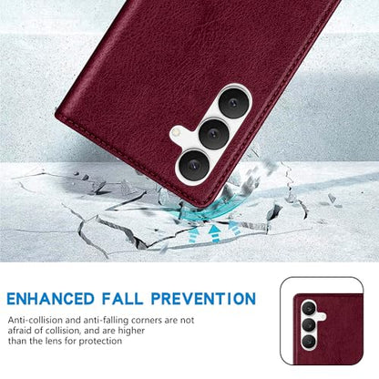 ZZXX for Samsung Galaxy S25 FE Wallet Case with [RFID Blocking] Card Slot Stand Strong Magnetic PU Leather Flip Fold Protective Phone Case for Samsung Galaxy S25 FE Case Wallet(Wine Red-6.7 inch) - color: Wine Red
