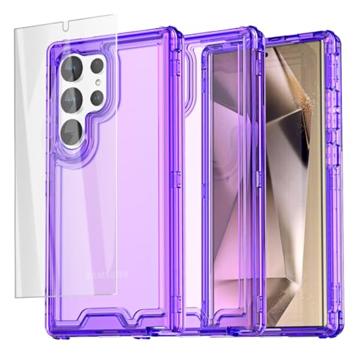 AICase for Samsung Galaxy S24 Ultra Case Clear,Heavy Duty Durable 3-Layer Crystal Transparent [Not Yellowing][Military Grade Drop Protection] Shockproof/DropProof Protective for S24 Ultra 6.8" 5G_2 - color: Purple with Glass Protector_3 in 1, size: Galaxy