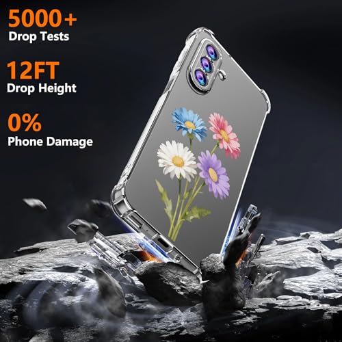 Phone Case for Samsung Galaxy A17 5G Case, Samsung A17 5G Case with Tempered Glass Screen Protector, Soft Flexible TPU Slim Fit Shockproof Phone Cover for Women Men Girl Boy (Clear-Daisy) - color: Clear-Daisy
