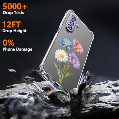 Phone Case for Samsung Galaxy A17 5G Case, Samsung A17 5G Case with Tempered Glass Screen Protector, Soft Flexible TPU Slim Fit Shockproof Phone Cover for Women Men Girl Boy (Clear-Daisy) - color: Clear-Daisy