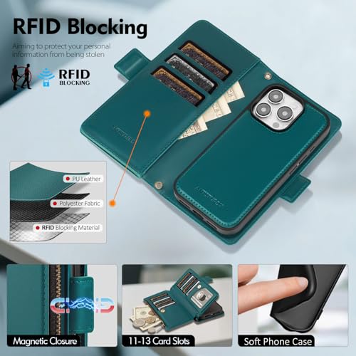 Antsturdy Compatible with MagSafe iPhone 13 Pro Max Wallet Case,Indigo Blue | Detachable Magnetic Credit Card Holder,RFID Blocking,PU Leather Zipper Purse,Wrist Strap Kickstand,Flip Phone Cover for Women - color: (Detachable with Magsafe)-Indigo Blue