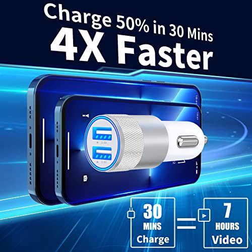 Apple MFi Certified iPhone Car Charger, 4.8A USB Car Power Fast Charging - color: Frosted Silver