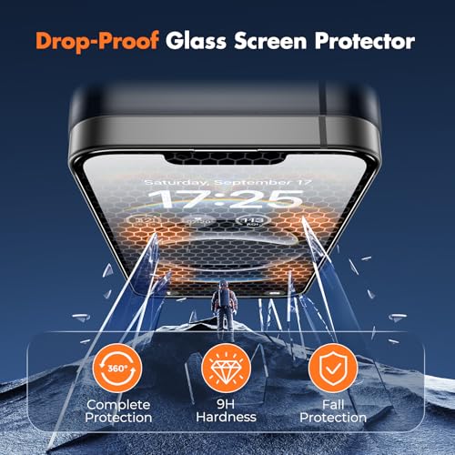 UNBREAKcable for iPhone 16e Screen Protector, 3-Pack Shatterproof Tempered Glass [Easy Installation Frame] [99.99% HD Clear] [9H Hardness] [Case Friendly] [Bubble Free] for Apple iPhone 16e 6.1 inch - size: iPhone 16e