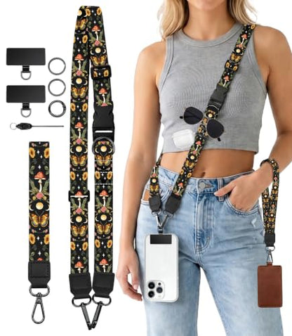 Butterfly Moon Mushroom Cell Phone Lanyard Crossbody Wrist Strap - color: Butterfly Moon Mushroom